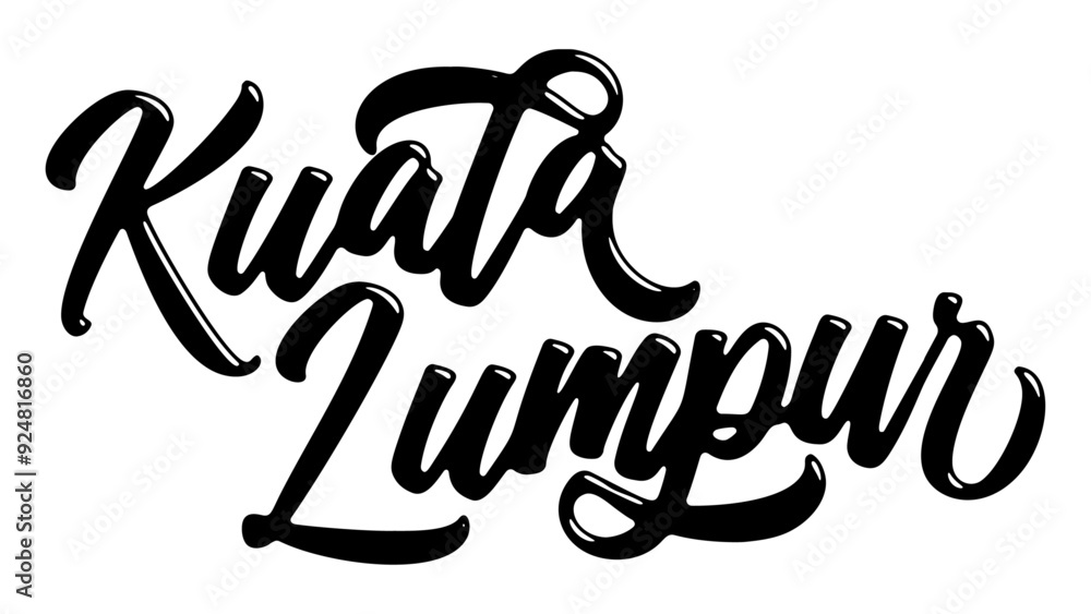 Naklejka premium Kuala Lumpur city name written in street art-style liquid brush script lettering