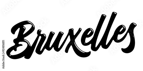 Brussels city name written in street art-style liquid brush script lettering