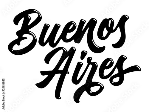 Buenos Aires city name written in street art-style liquid brush script lettering