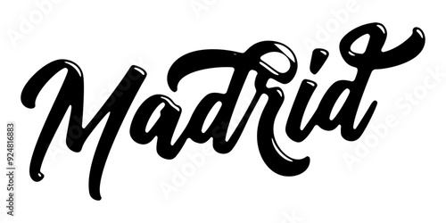 Madrid city name written in street art-style liquid brush script lettering