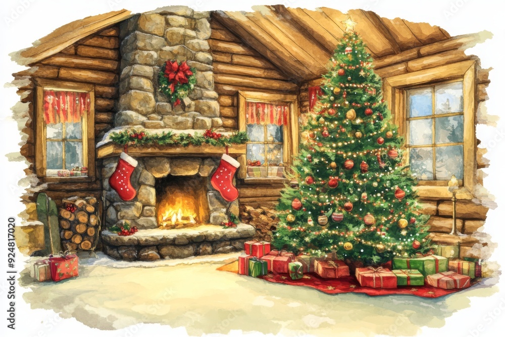 A warm and inviting holiday scene featuring a beautifully decorated Christmas tree surrounded by festive decorations and soft lighting. The perfect illustration to get you in the holiday spirit! A warm and inviting holiday scene featuring a beautifully decorated Christmas tree surrounded by festive decorations and soft lighting. The perfect illustration to get you in the holiday spirit!