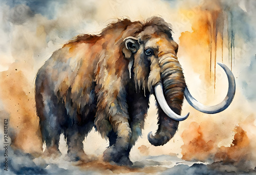 A water color painting of Woolly Mammoth an extinct animal photo