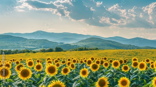 Wallpaper Mural Sunflower Farm Landscape: Mountain Field Filled with Vibrant Yellow Sunflowers Torontodigital.ca
