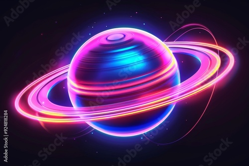 glowing saturn with ring around it, An eye-catching 3D icon showcasing planet with surrounding rings