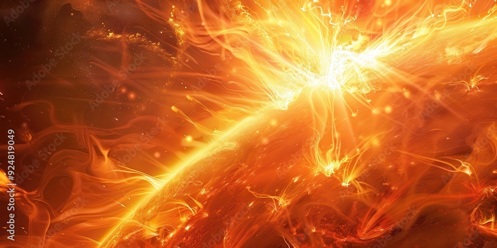 Surface of the Sun. Solar Flare Captured in Space with Intense Red and Orange Light Surface of the Sun. Solar Flare Captured in Space with Intense Red and Orange Light