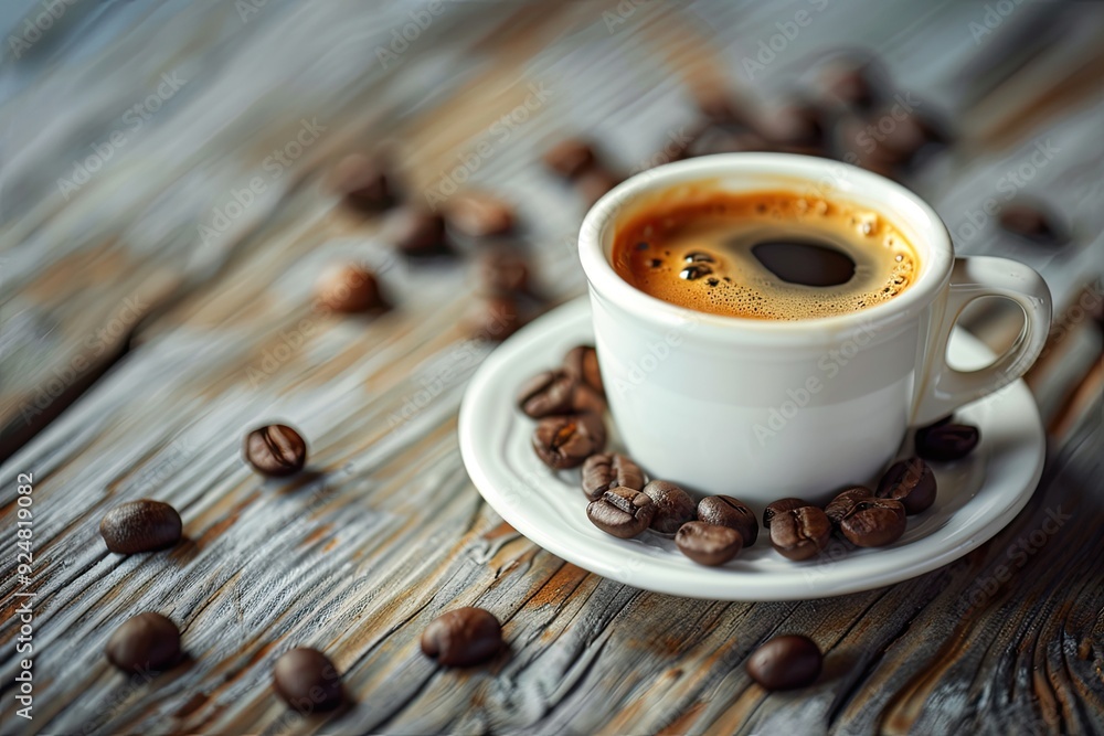 Coffee cup and coffee beans on a wooden background. toning. selective focus Coffee cup and coffee beans on a wooden background. toning. selective focus