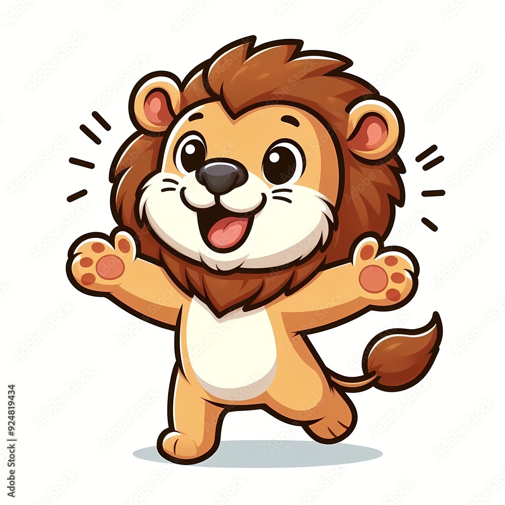 Obraz premium Cute Lion Excited Cartoon Vector Icon Illustration