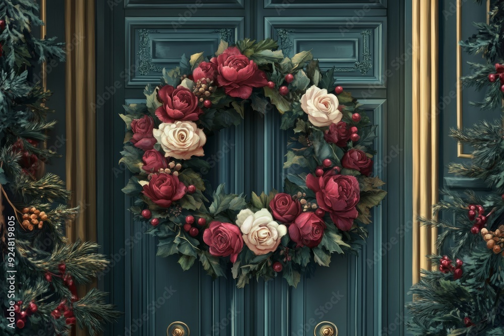 A gorgeous Christmas wreath with peonies and roses on a luxurious mansion door Illustration --ar 3:2 --v 6.1 Job ID: 03e10d75-3903-47f1-8280-e0b7a7ebe79b A gorgeous Christmas wreath with peonies and roses on a luxurious mansion door Illustration --ar 3:2 --v 6.1 Job ID: 03e10d75-3903-47f1-8280-e0b7a7ebe79b