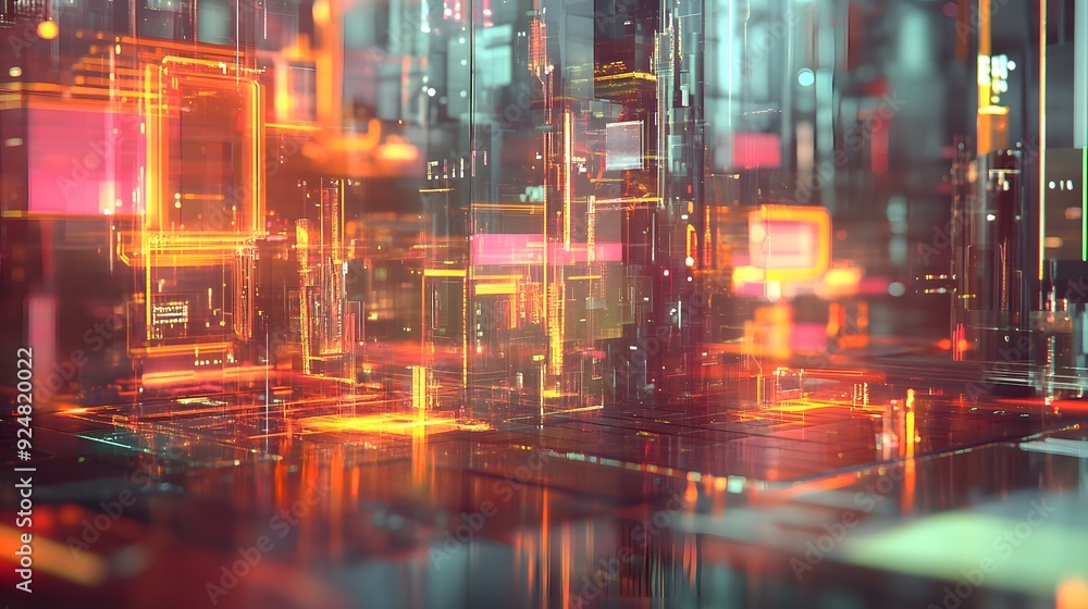 Obraz premium 86. A complex array of glowing lines and translucent shapes creating a high-tech, transparent scene