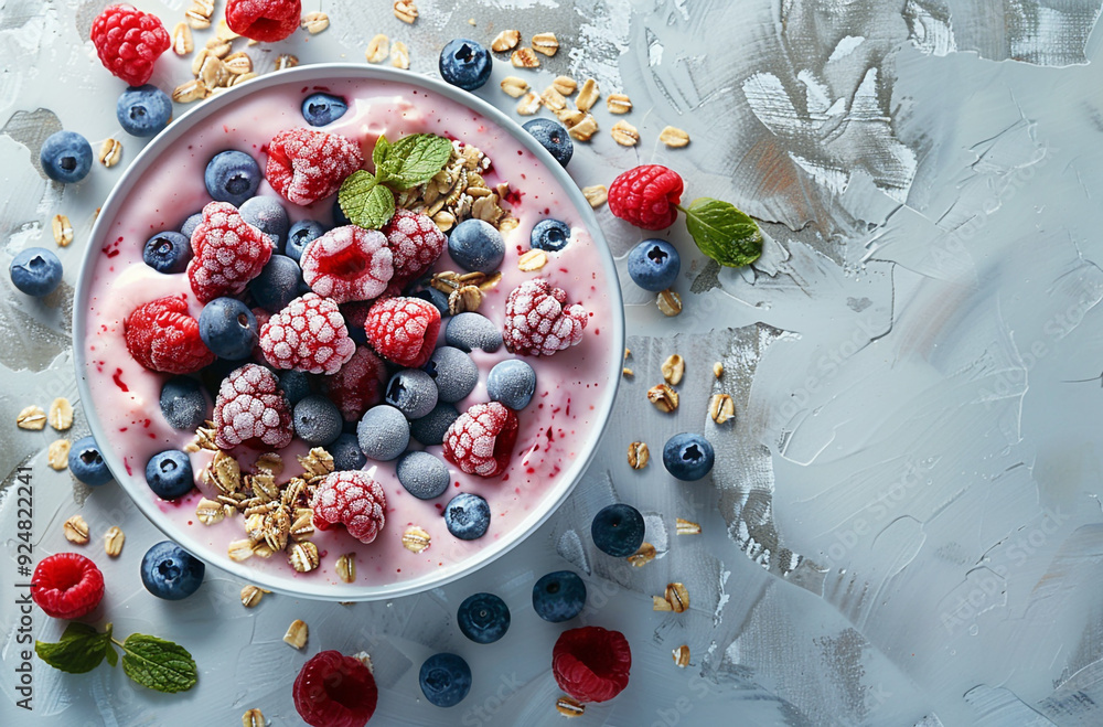 colorful yogurt bowl filled with mixed berries colorful yogurt bowl filled with mixed berries