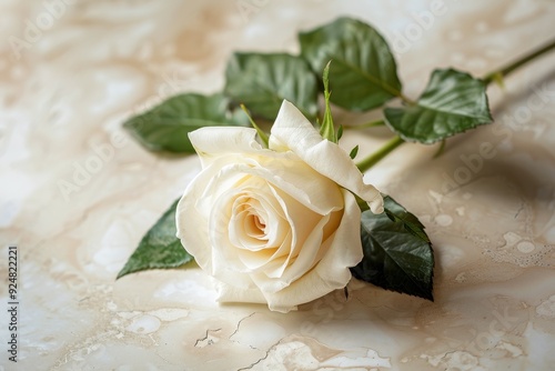 Fototapeta Naklejka Na Ścianę i Meble -  A single white rose on a pale background