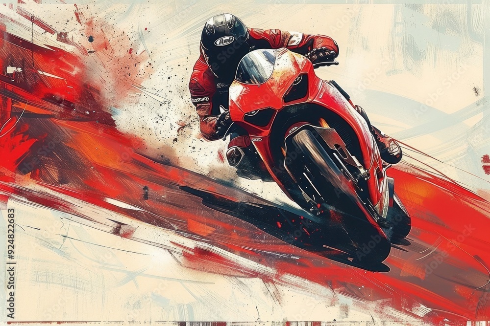 A Red Motorcycle with a Rider on a Track A Red Motorcycle with a Rider on a Track