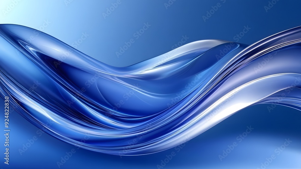 Obraz premium Blue Background 3D Glass Curves Gradient Minimalist Design Abstract Shapes Speed Technology High Details Quality