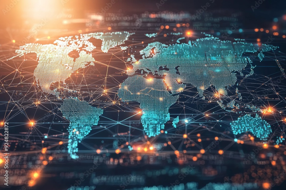 Fototapeta premium Global Digital Business Network Connection Illustration created with Generative AI