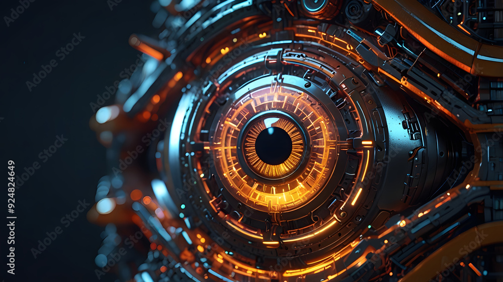 Close-up of intricate cybernetic eye, Technical, artificial intelligence and cybernetics
Close-up of intricate cybernetic eye, Technical, artificial intelligence and cybernetics