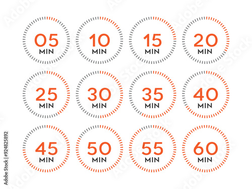 Timer clock icon set isolated vector illustration.