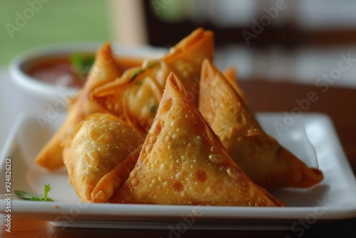 Popular Indian snack mini triangle cocktail samosa made with patti photo