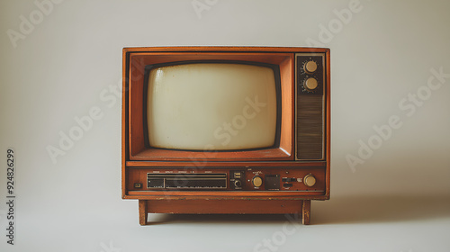 An old vintage retro tv television set with blank screen and isolated on a white background