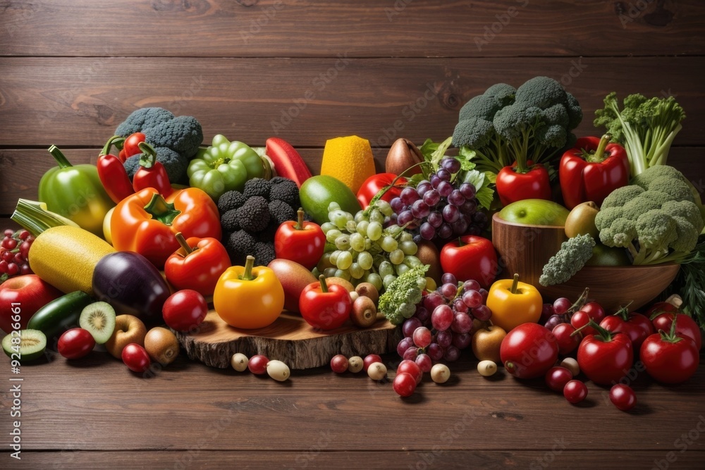 Vegetables and fruits over a wooden background with a copy space Vegetables and fruits over a wooden background with a copy space