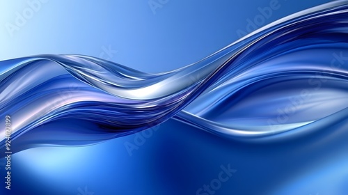 Blue Background 3D Glass Curves Gradient Minimalist Design Abstract Shapes Speed Technology High Details Quality