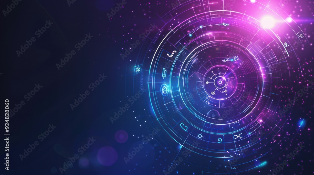 Abstract Zodiac Wheel with Glowing Lines and Symbols Abstract Zodiac Wheel with Glowing Lines and Symbols