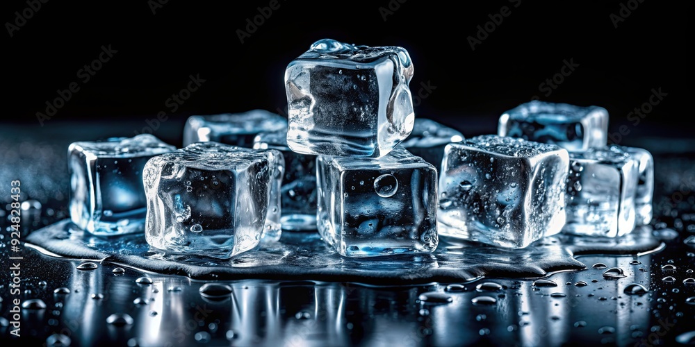 Ice cubes melting, creating a watercolor effect on a black background, melting, ice cubes, watercolor, black background, cool Ice cubes melting, creating a watercolor effect on a black background, melting, ice cubes, watercolor, black background, cool