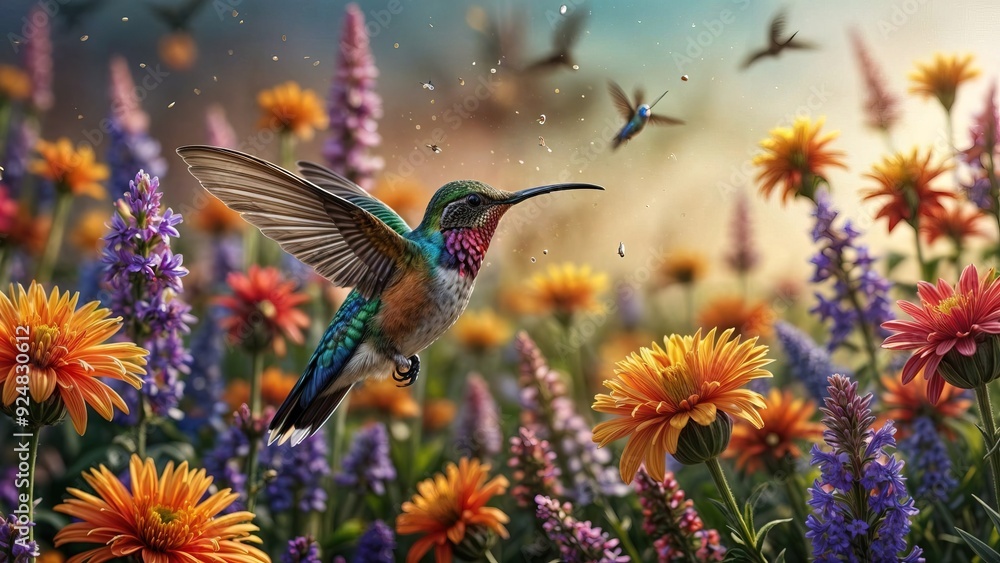Hummingbird and flowers. Use for wall paper art print Hummingbird and flowers. Use for wall paper art print