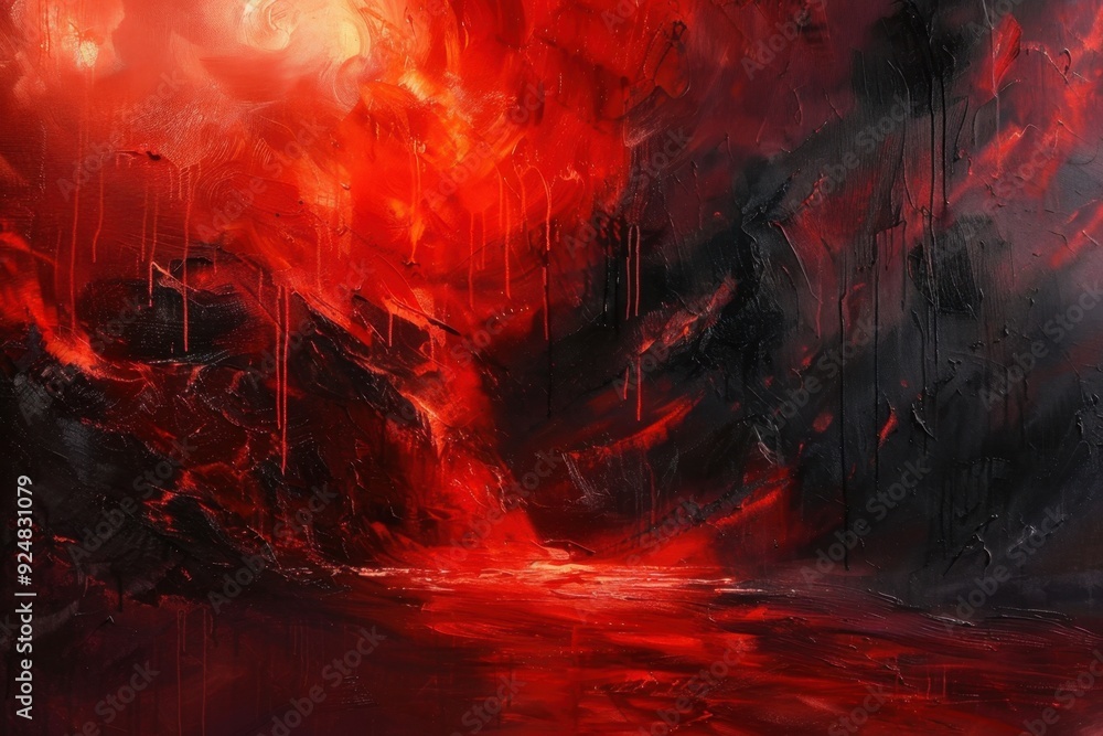 Fototapeta premium Abstract Oil Painting with Red and Black Swirls