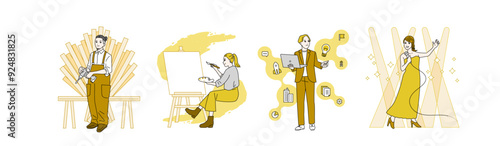 様々な職種の探検家のイラスト　巨匠　冒険家　起業家　エンターテイナー