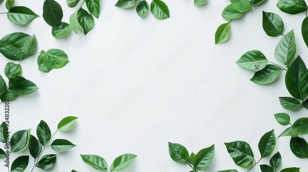 Lush Green Leaves Arrangement on a White Background Lush Green Leaves Arrangement on a White Background