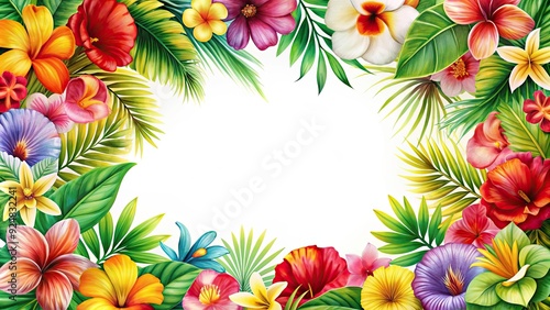 Elegant floral frame featuring colorful tropical flowers, tropical, elegant, frame, floral, beautiful, vibrant