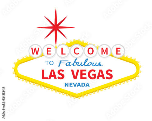 Welcome to Las Vegas sign icon. Red star. Classic retro symbol. Nevada sight showplace. Template for greeting card, banner, sticker print. Flat design. Isolated. White background. Vector