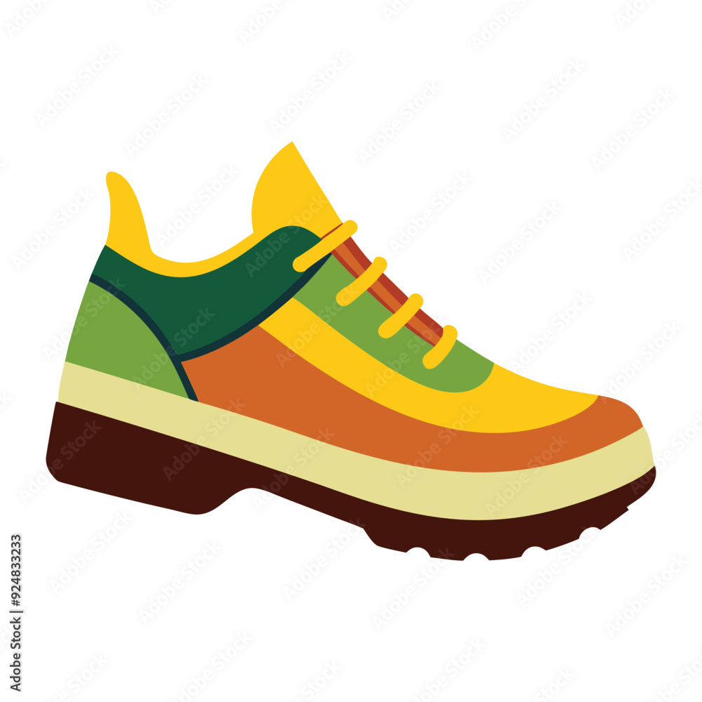 Illustration of a camping hiking shoe with the yellow sole Illustration of a camping hiking shoe with the yellow sole
