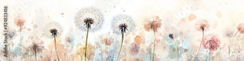 Abstract watercolor painting of dandelions 