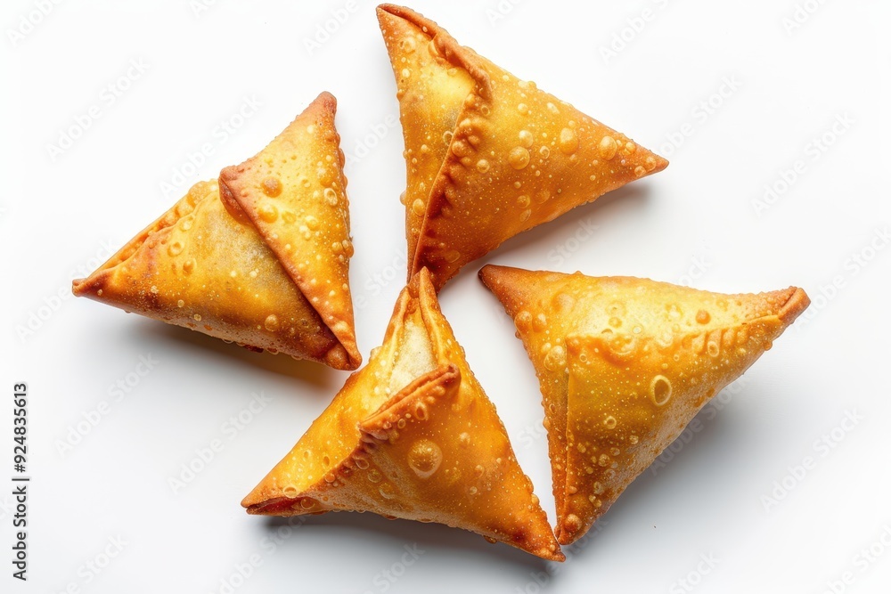 Top view of potato samosas on white background traditional Indian and Pakistani Ramadan dish Top view of potato samosas on white background traditional Indian and Pakistani Ramadan dish