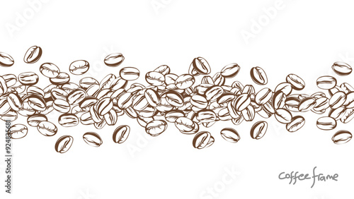 coffee background. Coffee beans in frames, border. Coffee beans background. Coffee Beans Illustration for packaging.