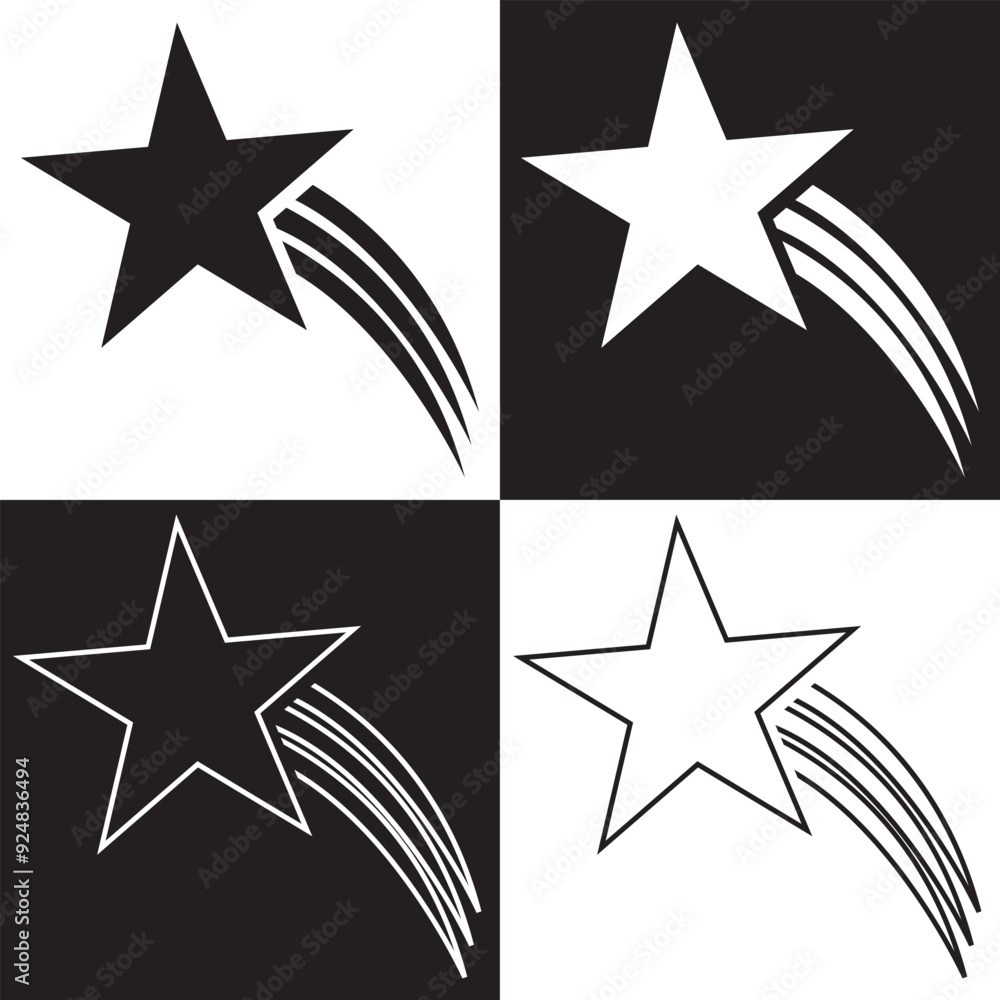 Obraz premium Shooting star icons on white and black background, to use in banner, sale and badge designs. Big sale, banner, star, logo, vector illustration. EPS 10