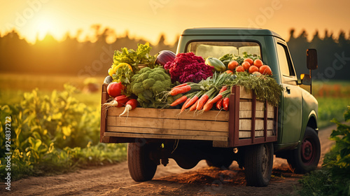 Car or trolly of farm fresh vegetables. fresh farm box. Fresh, organic, and eco friendly vegetables. photo