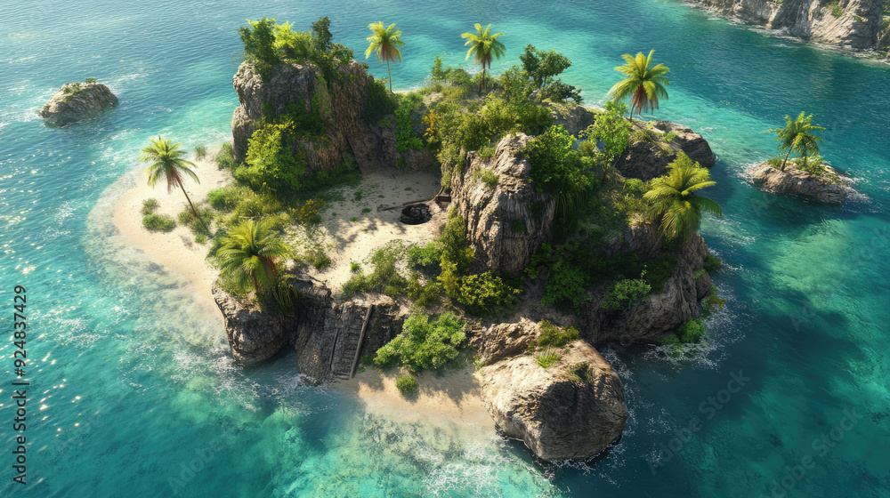 Experience a serene tropical island getaway featuring lush greenery and stunning clear waters Experience a serene tropical island getaway featuring lush greenery and stunning clear waters