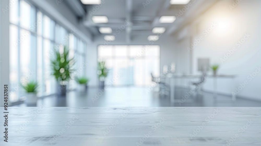 Blurred empty open space office. Abstract light bokeh at office interior background for design,generative ai Blurred empty open space office. Abstract light bokeh at office interior background for design,generative ai