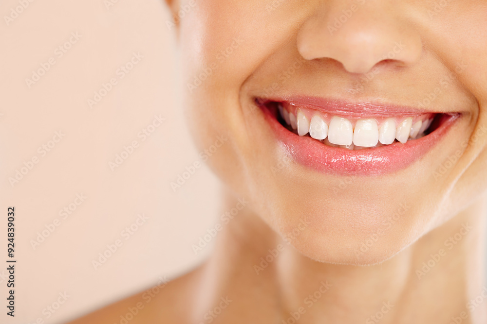 Woman, mouth and teeth whitening smile for oral care, orthodontics and braces results on studio background. Female person, dental insurance and cosmetics transformation to bleach, clean and hygiene Woman, mouth and teeth whitening smile for oral care, orthodontics and braces results on studio background. Female person, dental insurance and cosmetics transformation to bleach, clean and hygiene