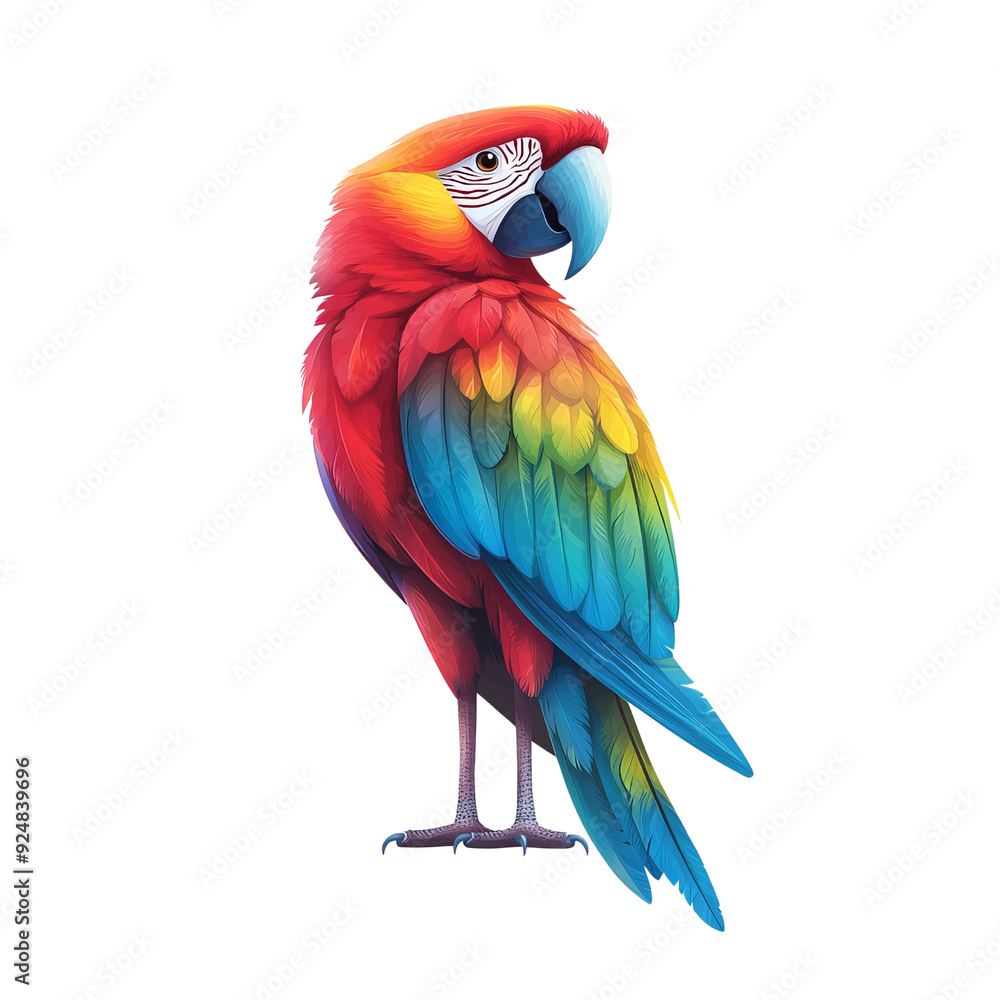 Fototapeta premium Vibrant illustration of a colorful parrot showcasing stunning rainbow feathers, perfect for nature and wildlife themes.