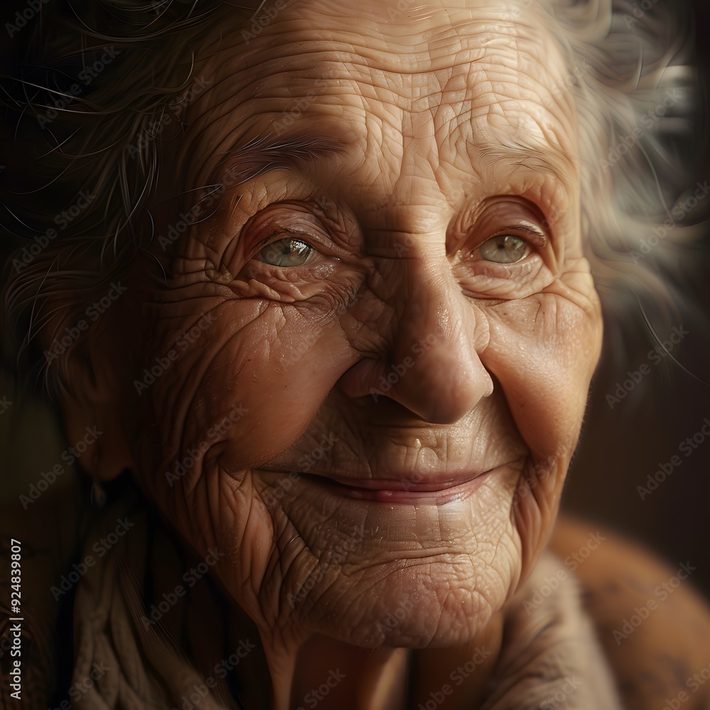 Lifelike portrait of an elderly woman with warm lighting and soft background Lifelike portrait of an elderly woman with warm lighting and soft background