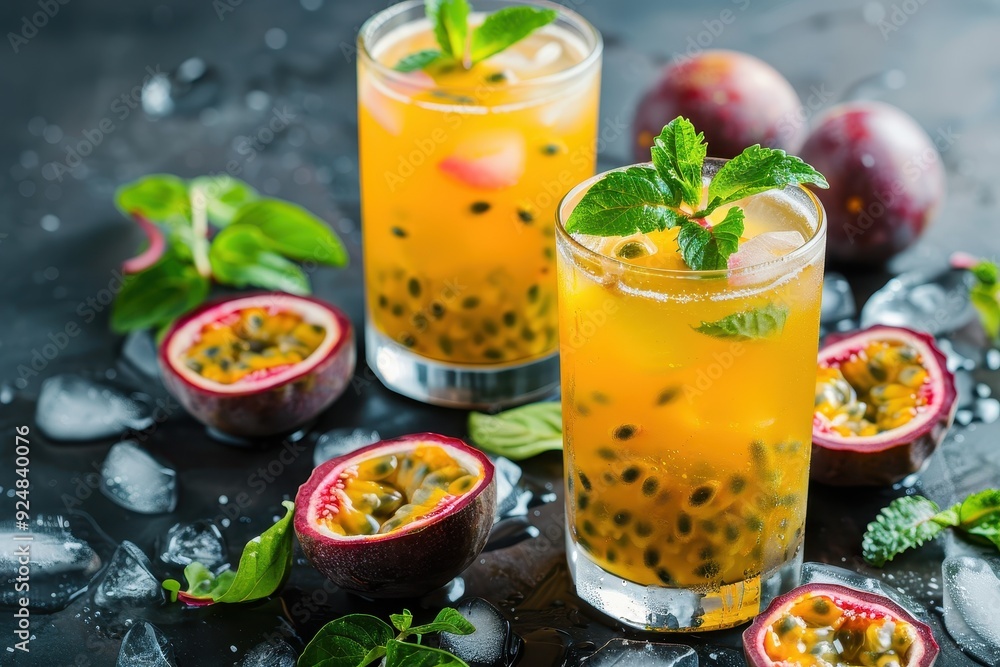 Chilled passion fruit juice healthy cold beverage Chilled passion fruit juice healthy cold beverage