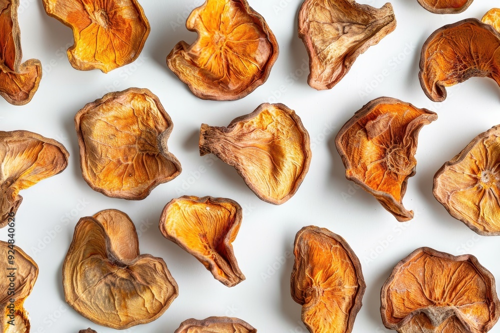 Dried Bael fruit on white background for tea Thai or Asian drink Top view Dried Bael fruit on white background for tea Thai or Asian drink Top view