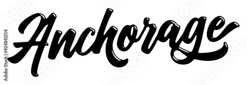 Anchorage city name written in street art-style liquid brush script lettering