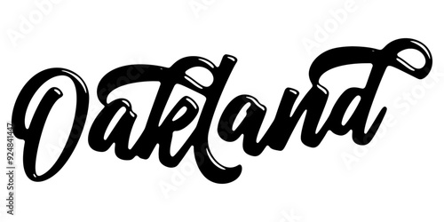 Oakland city name written in street art-style liquid brush script lettering