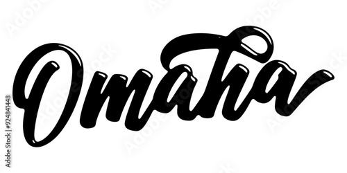 Omaha city name written in street art-style liquid brush script lettering