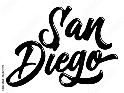 San Diego city name written in street art-style liquid brush script lettering