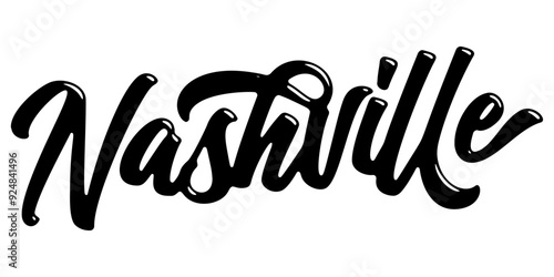 Nashville city name written in street art-style liquid brush script lettering